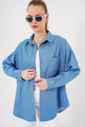 Oversize Kot Gömlek 20280 - Mavi resmi